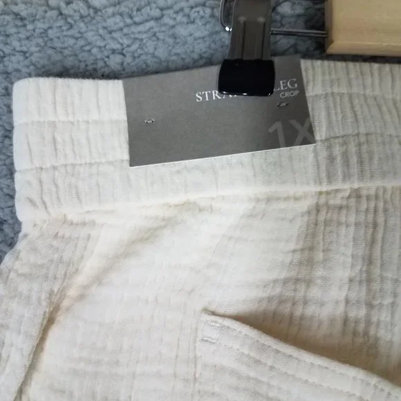 NEW Soft Surroundings Women's 1X Pants Crop Gauze Beach Pull On Casual Ivory - Picture 10 of 16